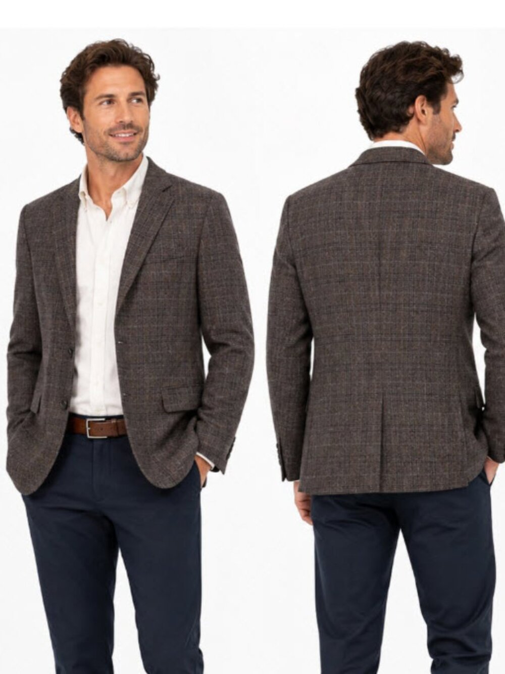 Loro Piana Super 120 Wool Plaid Blazer Grey Brown 42R